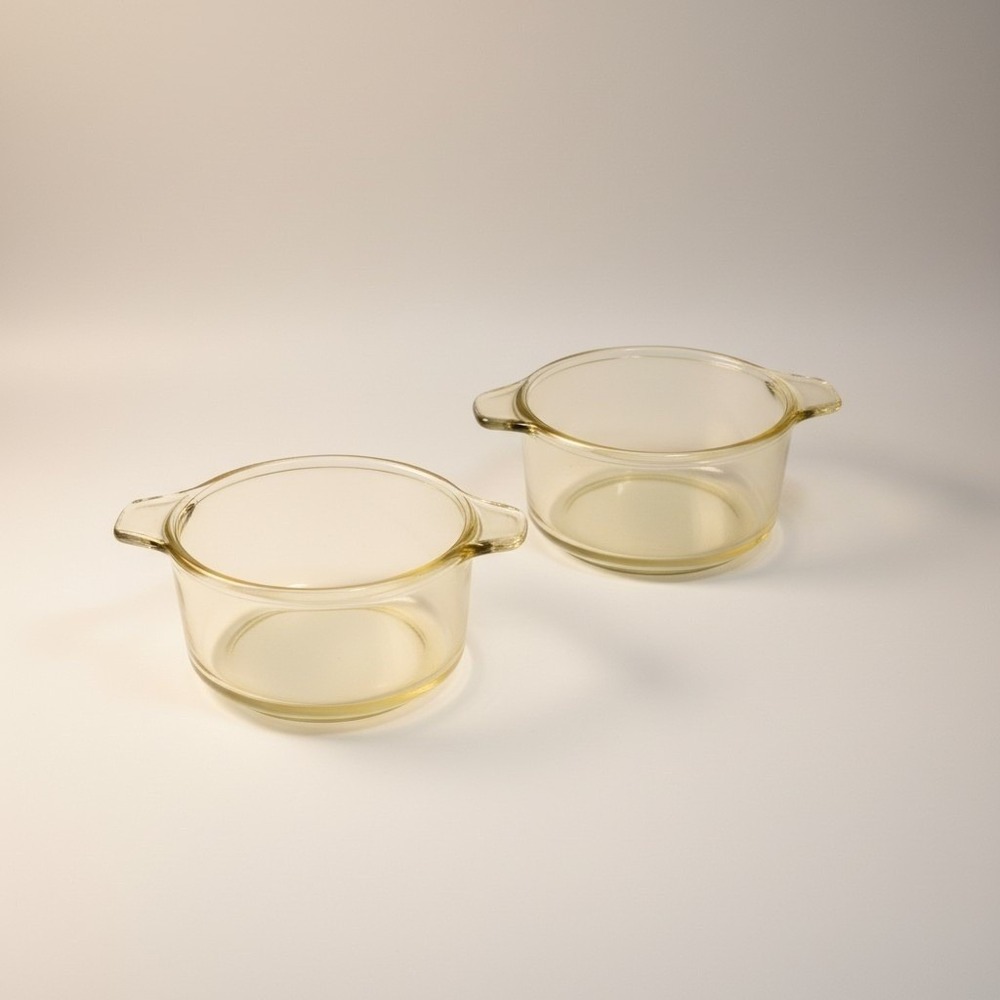 Vintage Pyr-O-Rey Dynaware‎ Amber Glass Ramekins Set of 2 Mexico Baking Dishes